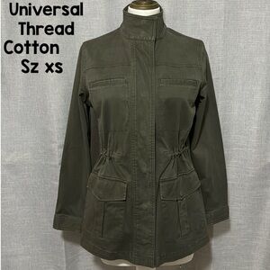 Universal Thread Cotton Jacket-XS-Snap Front-Adj Waist-Olive Green-Pockets-EUC